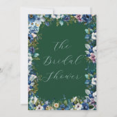 Invitation Fleurs bleues et blanches Fête de mariage verte (Dos)