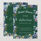Invitation Fleurs bleues et blanches Fête de mariage verte (Devant / Derrière)