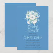 Invitation Fleurs bleues et blanches Fête des mariées bleue (Devant / Derrière)