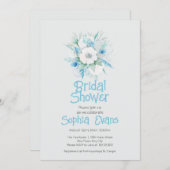 Invitation Fleurs bleues et blanches Fête des mariées gris (Devant / Derrière)