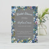 Invitation Fleurs bleues et blanches Fête des mariées gris (Debout devant)