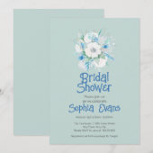 Invitation Fleurs bleues et blanches Fête des mariées verte (Devant / Derrière)