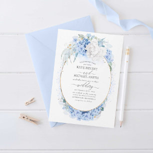 Invitation Fleurs bleues et blanches poussiéreuses Mariage él
