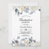 Invitation Fleurs Bleues Et Blancs D'Hiver Élégantes (Devant)