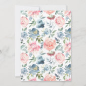 Invitation fleurs bleues et blush sexe bébé révéler (Dos)