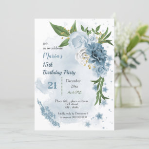 Invitation Fleurs bleues et feuilles verts