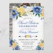 Invitation Fleurs bleues et jaunes à l'aquarelle Photo Sweet (Devant / Derrière)