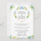 Invitation Fleurs bleues et marguerites Mariage de couronne (Devant)