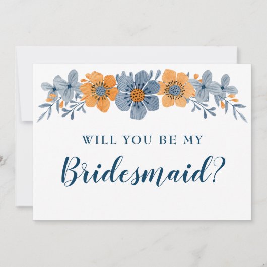 Invitation Fleurs Bleues et Oranges Serez-vous ma servante d' (Devant)