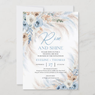 Invitation Fleurs bleues et pampas pâtisserie brunch mariage