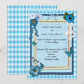 Invitation Fleurs bleues et papillons (Devant / Derrière)