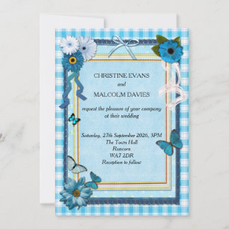 Invitation Fleurs bleues et papillons