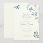 Invitation Fleurs bleues et papillons Fête des mariées jaune (Devant / Derrière)