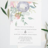 Invitation Fleurs bleues et roses rousses Pastel Mariage de p