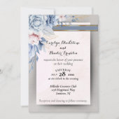 Invitation Fleurs bleues et roses sur Mariage rose et gris (Devant)