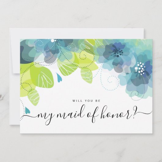 Invitation Fleurs bleues éthérées serez-vous ma servante d'ho (Devant)