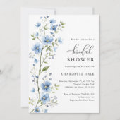 Invitation Fleurs bleues Fête des mariées d'aquarelle botaniq (Devant)