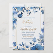 Invitation Fleurs Bleues Fille Baptême Floral (Devant)