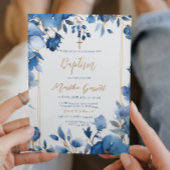 Invitation Fleurs Bleues Fille Baptême Floral