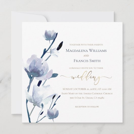 Invitation fleurs bleues fleurissent | MARIAGE (Devant)