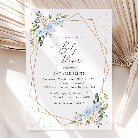 Invitation Fleurs bleues, Fleurs blanches, Verdure, Baby Show