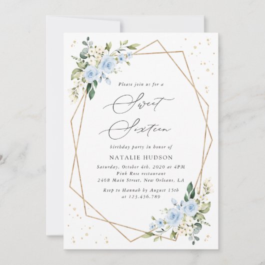 Invitation Fleurs bleues, Fleurs blanches, Verdure, Doux 16 (Devant)