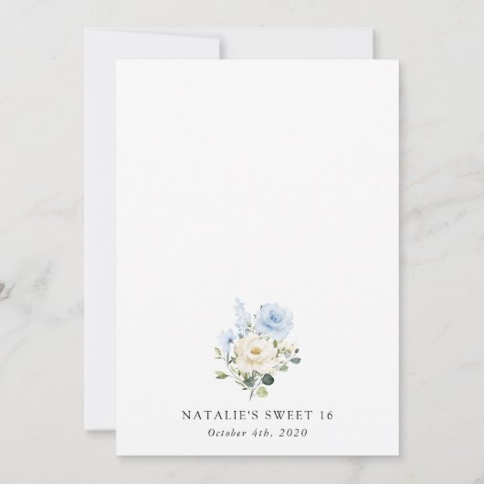 Invitation Fleurs bleues, Fleurs blanches, Verdure, Doux 16 (Dos)