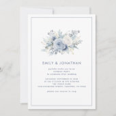 Invitation Fleurs bleues Frontière QR Mariage Soirée (Devant)