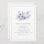 Invitation Fleurs bleues Frontière QR Mariage Soirée (Devant / Derrière)