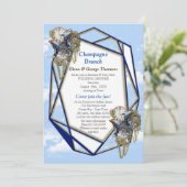 Invitation Fleurs bleues géométriques Gold-Navy Couple Douche (Debout devant)
