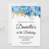 Invitation Fleurs bleues Glam à huile or 60e anniversaire (Devant)