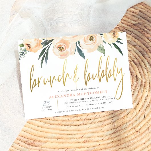 Invitation Fleurs bleues Gold Brunch & Fête des mariées Bubbl