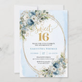 Invitation Fleurs Bleues Intemporelles pour les 16 Ans (Devant)
