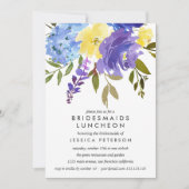 Invitation Fleurs Bleues Jaunes Bridesservantes Mariage de dé (Devant)