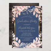 Invitation Fleurs bleues, Lumières à cordes, Bois (Devant / Derrière)