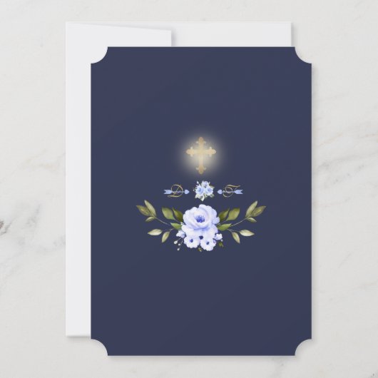 Invitation Fleurs Bleues Luxe Cadre Or Sainte Communion (Dos)