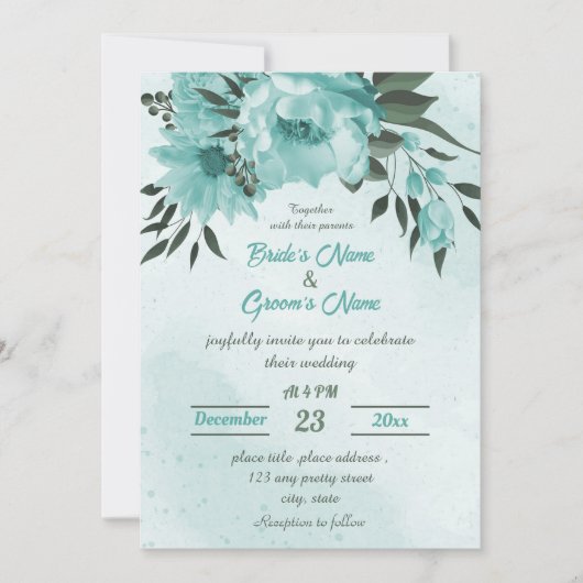 Invitation fleurs bleues mariage (Devant)