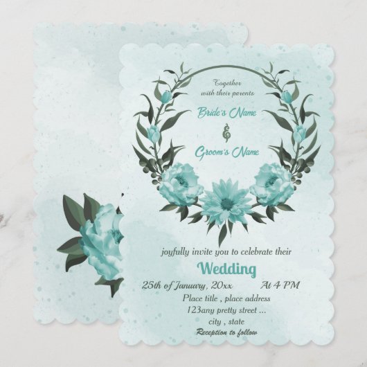 Invitation fleurs bleues mariage (Devant / Derrière)