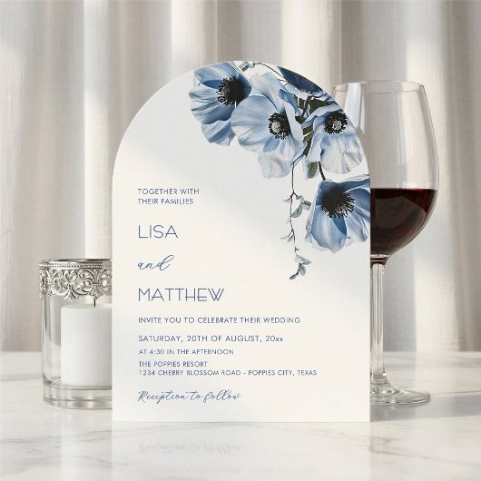 Invitation Fleurs Bleues Mariage Blanc Casual