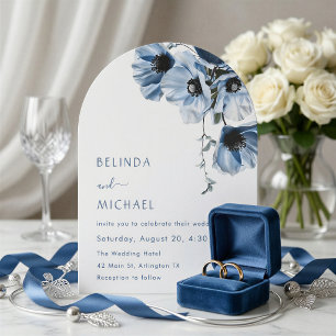 Invitation Fleurs Bleues Mariage Blanc Casual