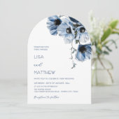 Invitation Fleurs Bleues Mariage Blanc Casual (Debout devant)