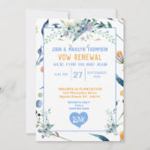 Invitation Fleurs bleues Mariage Vow Renouvellement Invitatio (Devant)