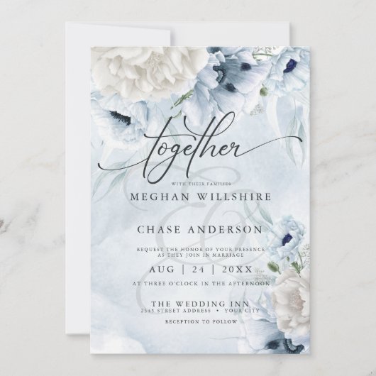 Invitation Fleurs Bleues Mariages Rustiques (Devant)