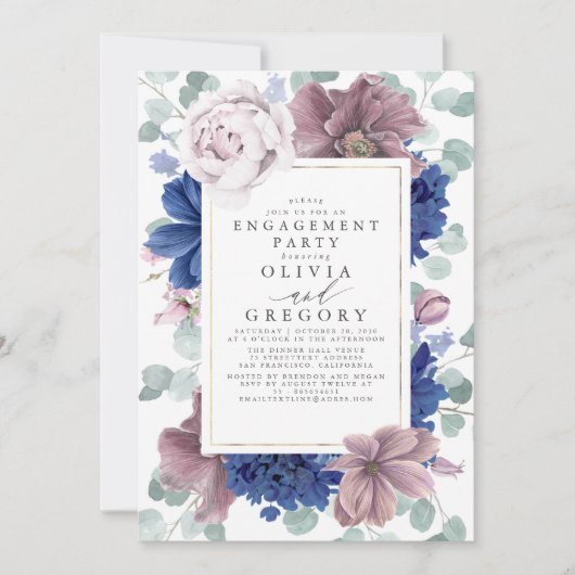Invitation Fleurs bleues Mauve et Navy (Devant)