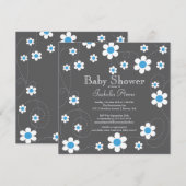 Invitation Fleurs bleues modernes Baby shower Floral Boys (Devant / Derrière)