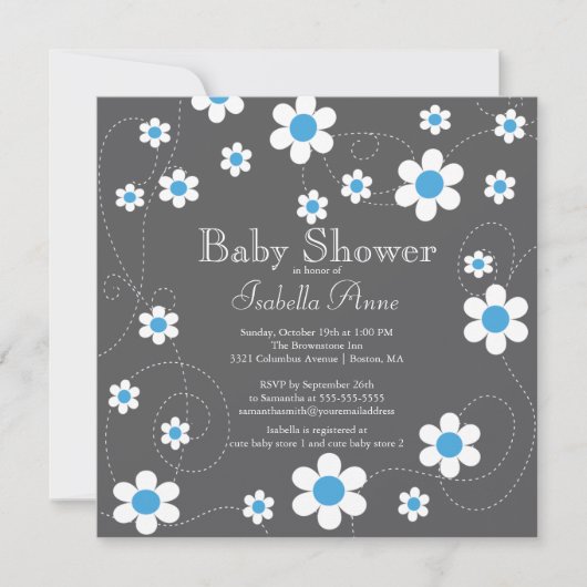 Invitation Fleurs bleues modernes Baby shower Floral Boys (Devant)
