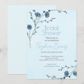 Invitation Fleurs bleues modernes Fête des mariées bleu clair (Devant / Derrière)