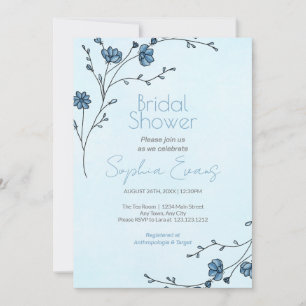 Invitation Fleurs bleues modernes Fête des mariées bleu clair