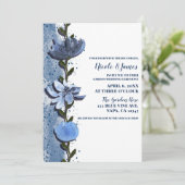 Invitation Fleurs Bleues Modernes Mariage Aquarelle Florale (Debout devant)