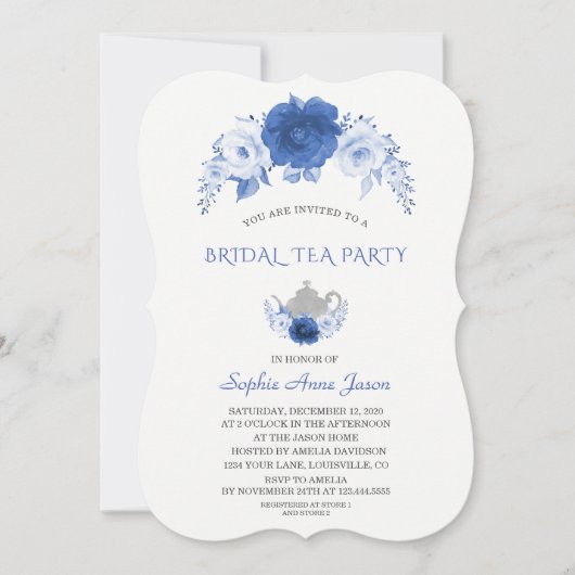Invitation Fleurs bleues modernes Tea Party de mariée (Devant)